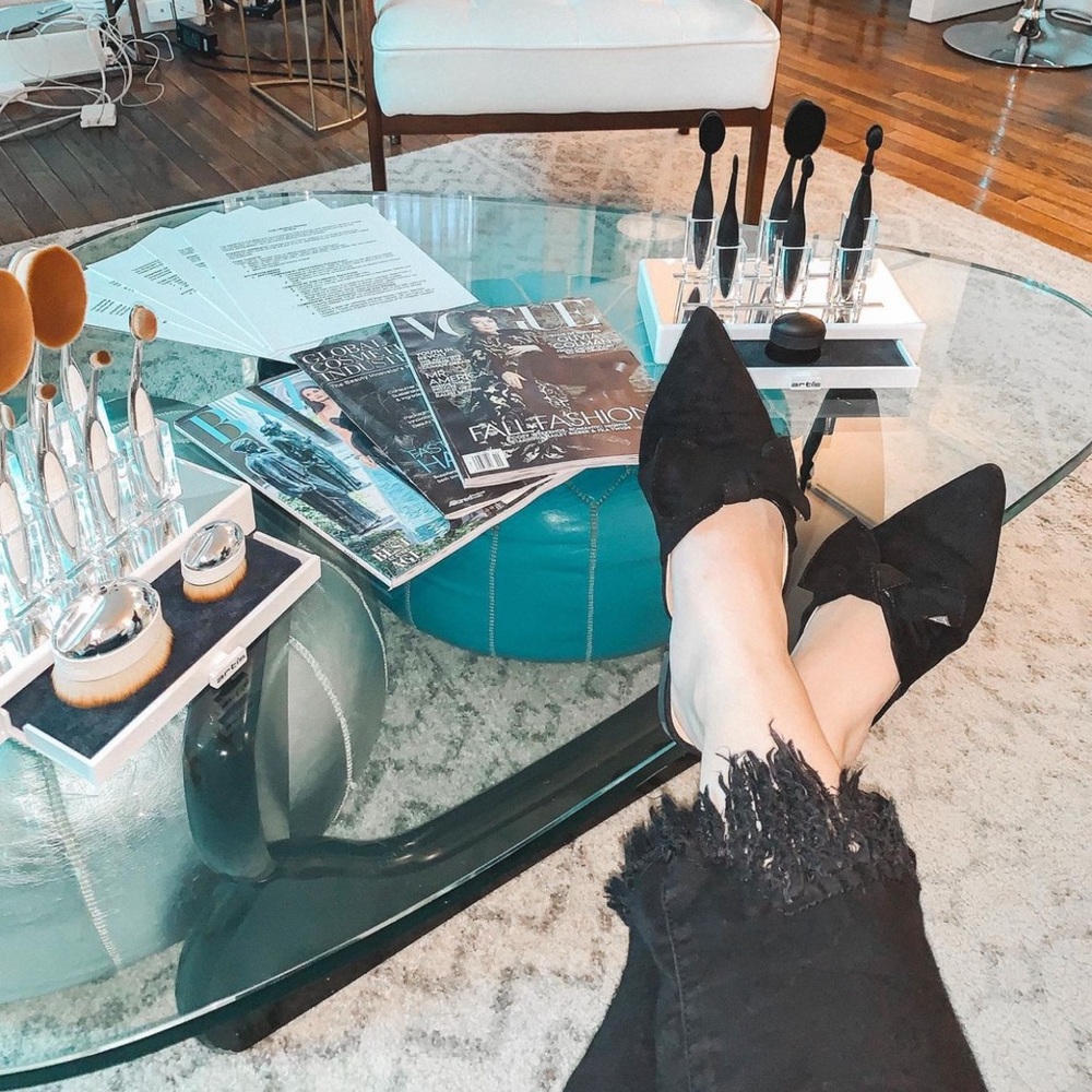 Pointy Velvet Black Bow Flats